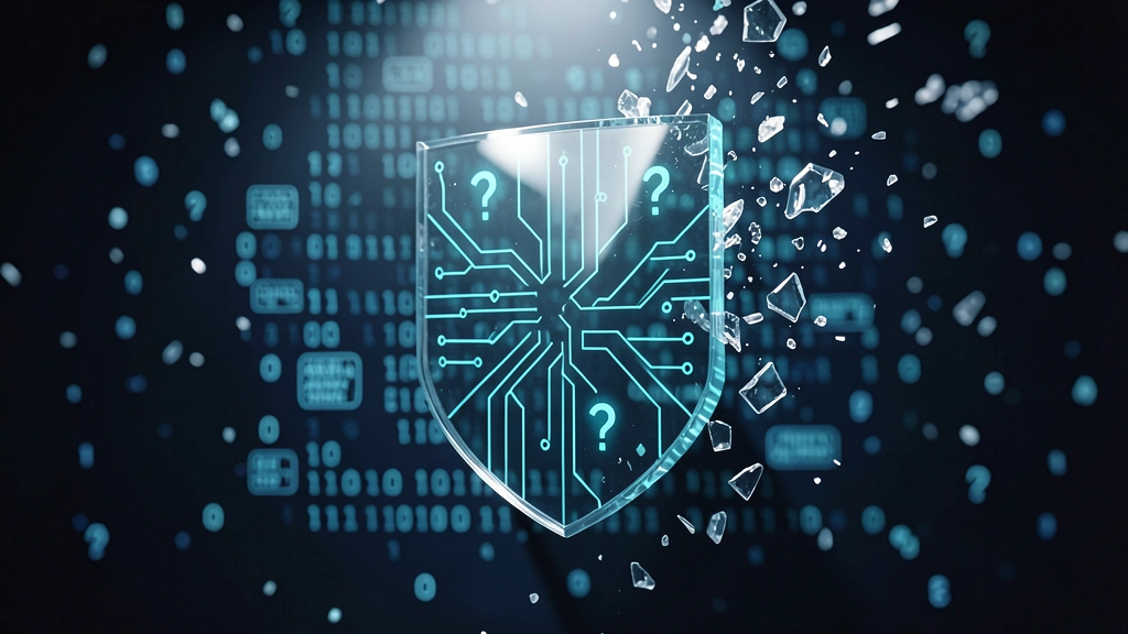AI quiz generator anti-cheat shield with glowing circuit patterns and shattered data fragments