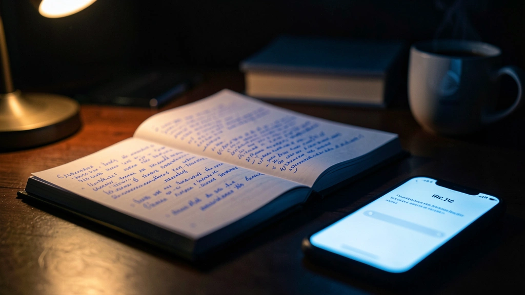 ** AI quiz maker for students generates practice test from study notes on smartphone beside notebook