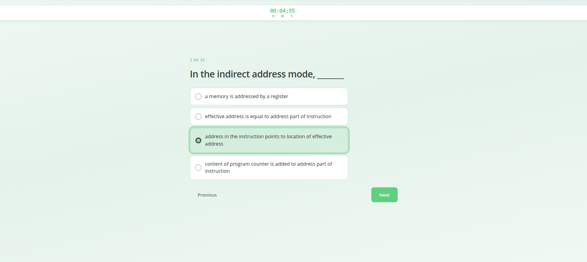 Participant quiz screen with countdown timer, question progress, multiple-choice answers, and previous/next controls.